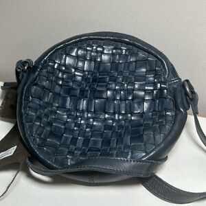 Woven Leather Crossbody Bag - Blue